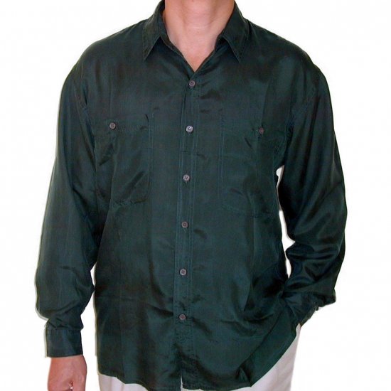 Men's Green 100% Silk Shirt (Large, Item# 204)