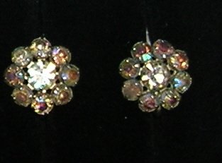 Aurora Borealis Rhinestone Screw on Earrings