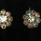 Aurora Borealis Rhinestone Screw on Earrings