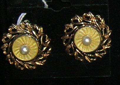 Vintage Cathe Clip on Earrings Pale Yellow Enamel