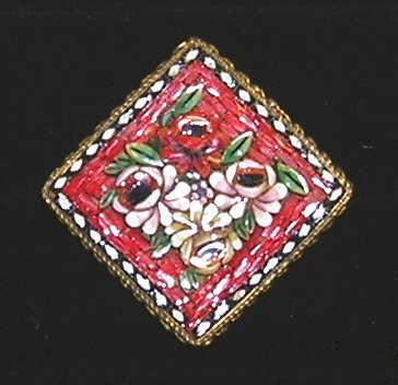 Vintage Square Micro Mosaic Brooch Raised Floral Design
