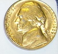 1969S Goldwashed Jefferson Nickel Tie Tack or Hat Tack Pin