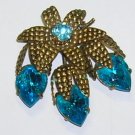 Vintage Large Aqua Blue Rhinestone Brooch West Germany