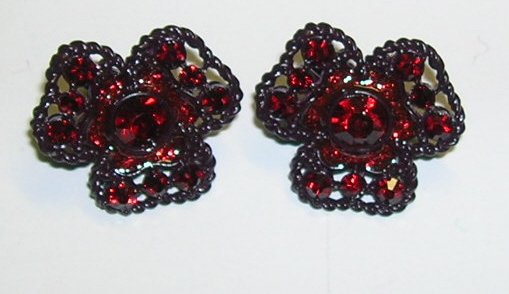 Vintage Red Rhinestone Clip on Earrings
