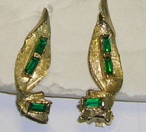 Vintage Goldtone with Green Rhinestone Clip on Earrings
