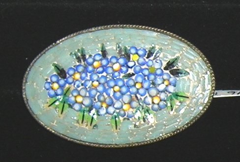 Vintage Large Oval Micro Mosaic Brooch Green Floral