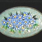 Vintage Large Oval Micro Mosaic Brooch Green Floral