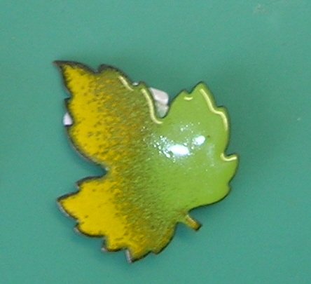 Vintage Enamel on Copper Leaf Brooch