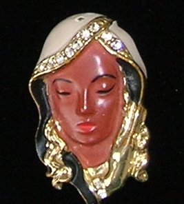 Vintage Veiled Lady Rhinestone Figural Brooch / Pin