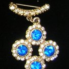 Vintage Blue Rhinestone  Brooch / Pin