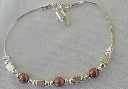 Brown pearls with silver bracelet