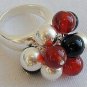 Silver-oynx,red agate ring