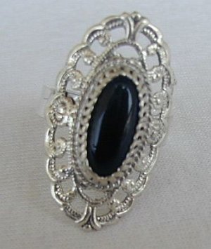 Shiny silver ring with onyx