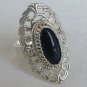 Shiny silver ring with onyx