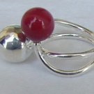 Red silver pearls ring