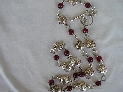 Red and silver coins necklace