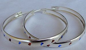 Reddish and blue hoops