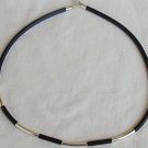 Black caucciu necklace with silver links- unisex