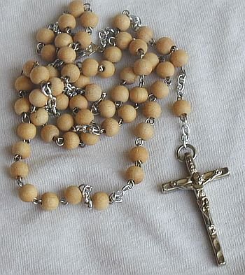 Wood beads Rosary &silver colored Cross