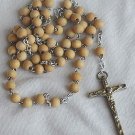 Wood beads Rosary &silver colored Cross