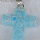 Mini Cross-white morano &turqouise flowers