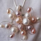 Pearls flower silver pendant