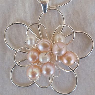 pink and white pearls pendant -B