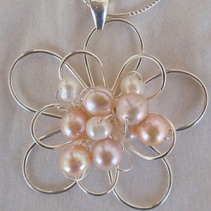 pink and white pearls pendant -B