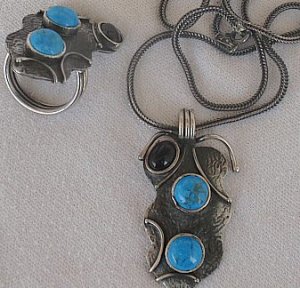 Onyx and turquoise silver set
