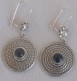 Oriental silver onyx earrings