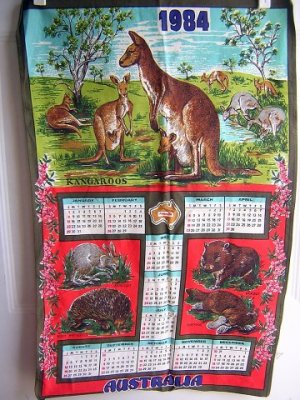 Bright cotton souvenir calendar towel Australia 1984 vintage 1016vf