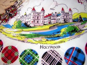 Souvenir scarf Scotland castles pipers unused vintage 1035vf