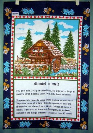 Strudel di mele recipe cotton tea towel chalet unused vintage 1098vf