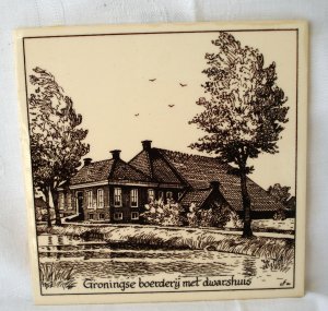 Groningse Boerderij met Dwarshuis souvenir ceramic tile or trivit vintage 1150vf