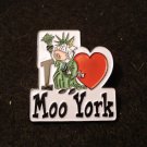 I Love heart Moo York tack back souvenir pin cow Statue of Liberty 1160vf