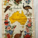 Australia map flowers wildlife souvenir towel linen colorful unused vintage by Neil  1162vf