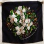 Dogwood on navy satin souvenir cushion cover British Columbia vintage 1165vf