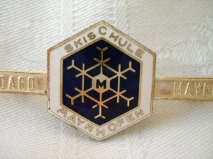 Mayrhofen Skischule ski and snowflake souvenir pin Austria vintage 1174vf