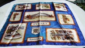 Satin souvenir scarf Sydney Australia unused vintage 1195vf