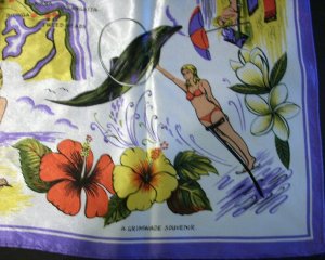 Vintage souvenir satin faced scarf Australia Gold Coast by Neil 1235vf