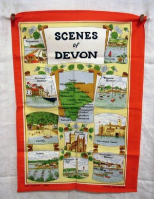 1982 Scenes of Devon souvenir towel cotton Clive Mayor unused vintage 1264vf