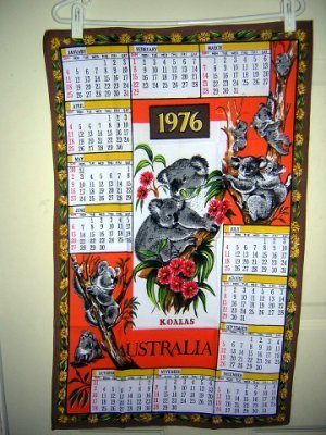 Cotton calendar towel Australia koala bears 1976 crafty collectible 1265vf