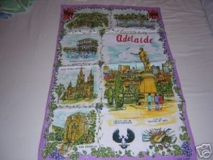 Adelaide souvenir linen towel scenes monuments vintage 1288vf