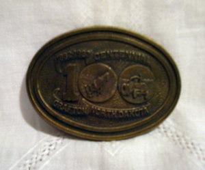 Brass belt buckle Grafton North Dakota Centennial 1882-1982 vintage1343vf