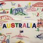 Australia is for fun cotton souvenir tea towel colorful line illustrations unused vintage 1356vf