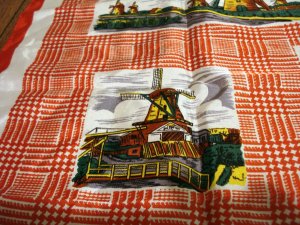 Holland windmills souvenir scarf red houndstooth synthetic vintage1382vf