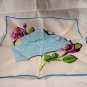 Telegram hanky Tilburg Holland silk rolled hem roses unused vintage1392vf