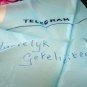 Telegram hanky Tilburg Holland silk rolled hem roses unused vintage1392vf