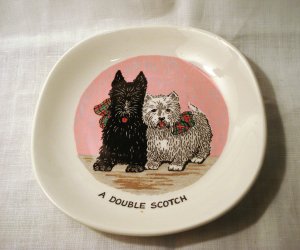Black and White a Double Scotch drink saucer Weatherby Falcon Ware vintage1394vf