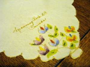 Manning Park BC Canada Hand painted souvenir hanky vintage1400vf